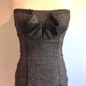 Brown and leather trim midi dress